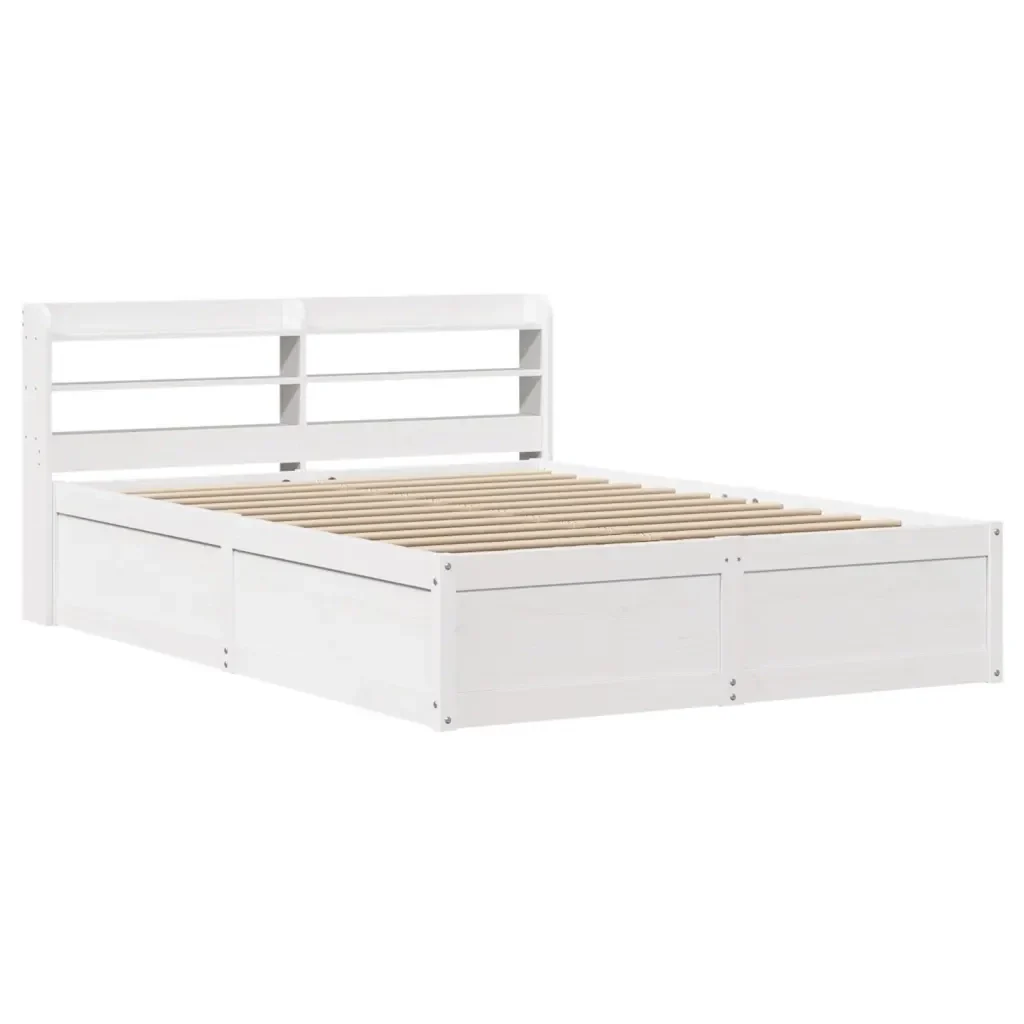 Letto matrimoniale | Letto per adulti | Giroletto con Testiera Bianco 135x190 cm Legno Massello di Pino