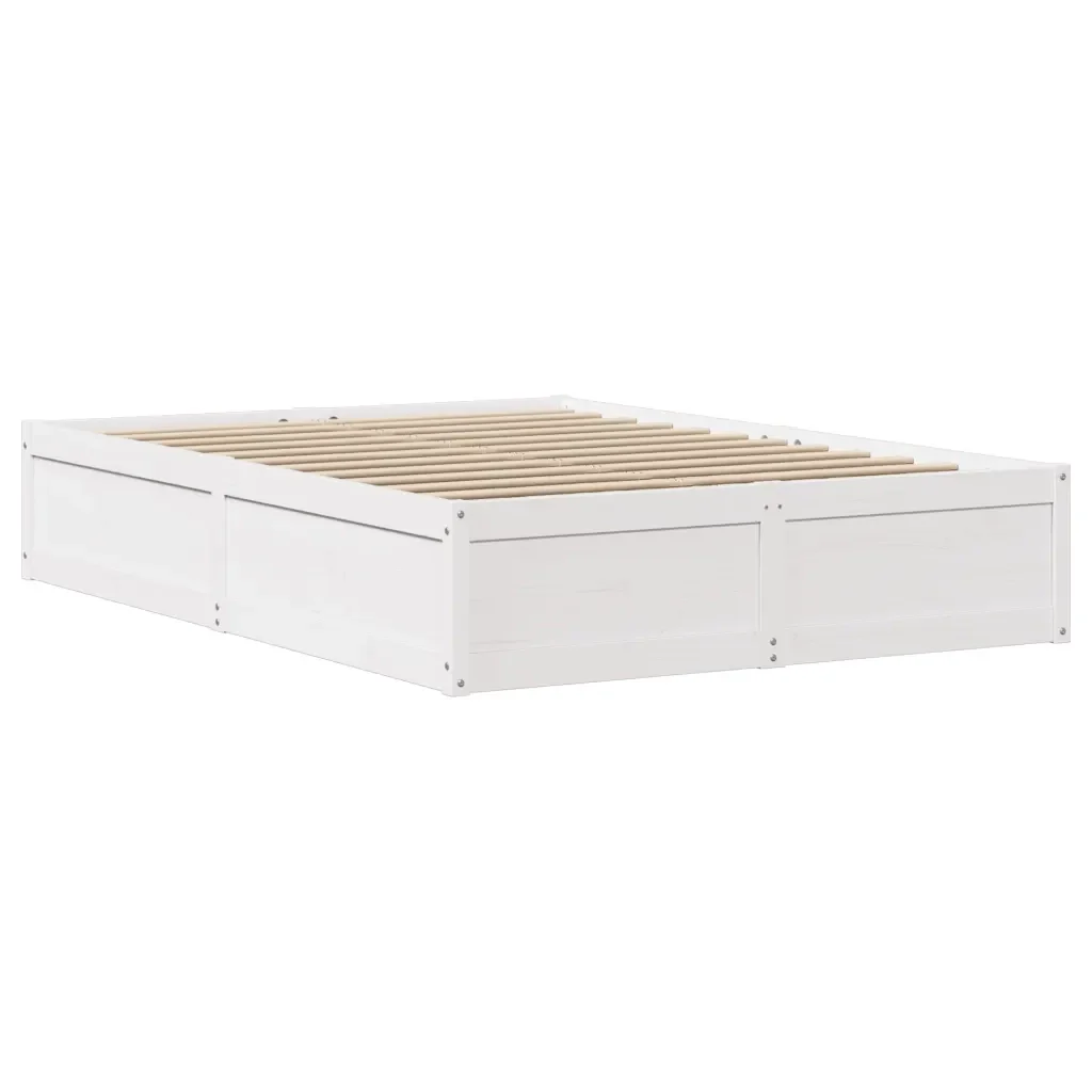 Letto matrimoniale | Letto per adulti | Giroletto con Testiera Bianco 135x190 cm Legno Massello di Pino - Image 5