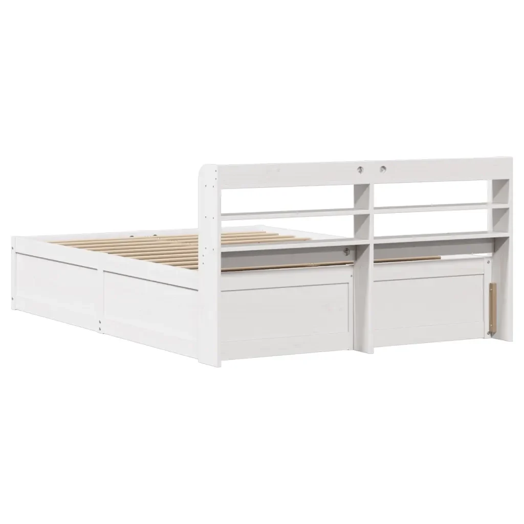 Letto matrimoniale | Letto per adulti | Giroletto con Testiera Bianco 135x190 cm Legno Massello di Pino - Image 8