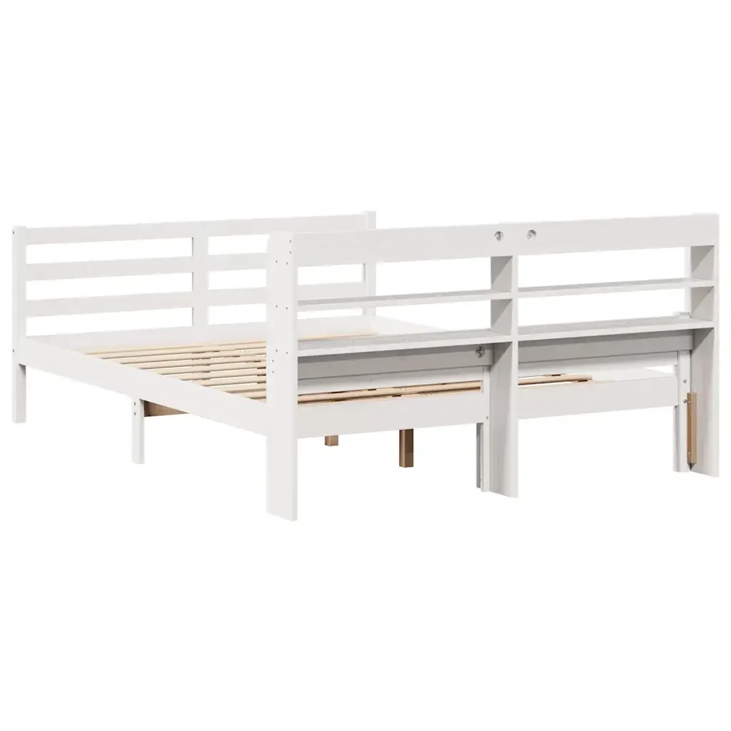 Letto matrimoniale | Letto per adulti | Giroletto con Testiera Bianco 135x190 cm Legno Massello di Pino - Image 8