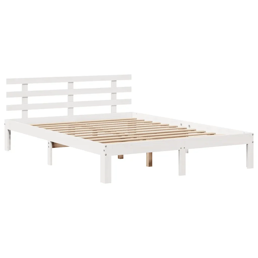 Letto matrimoniale | Letto per adulti | Giroletto con Testiera Bianco 135x190 cm Legno Massello di Pino - Image 5