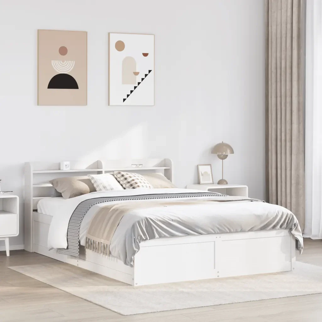 Letto matrimoniale | Letto per adulti | Giroletto con Testiera Bianco 140x190 cm in Legno Massello Pino - Image 4