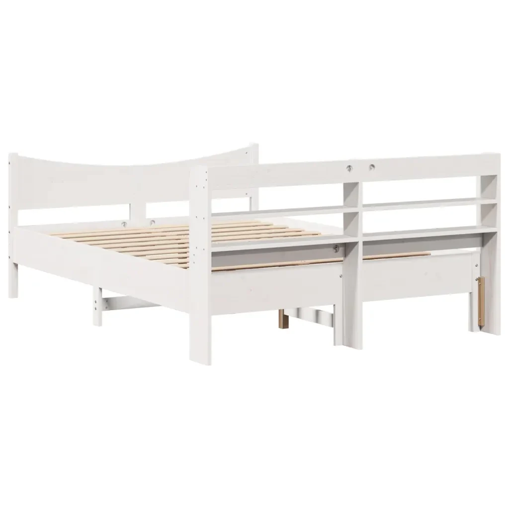 Letto matrimoniale | Letto per adulti | Giroletto con Testiera Bianco 140x190 cm in Legno Massello Pino - Image 8