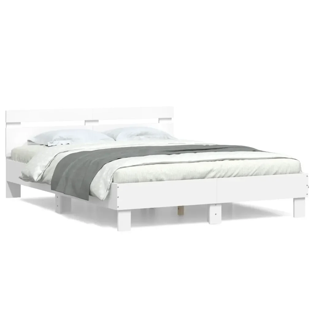 Letto matrimoniale | Letto per adulti | Giroletto con Testiera Bianco 140x190 cm in Legno Multistrato