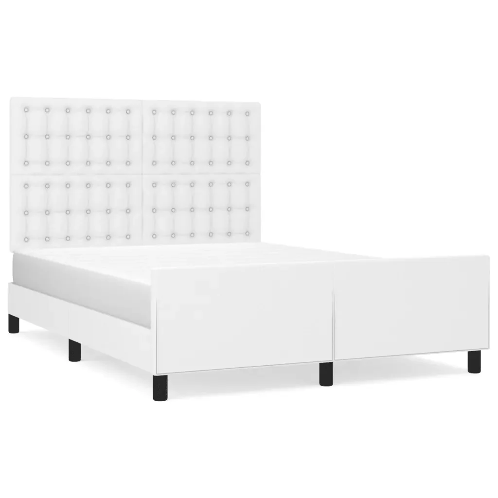 Letto matrimoniale | Letto per adulti | Giroletto con Testiera Bianco 140x190 cm in Similpelle