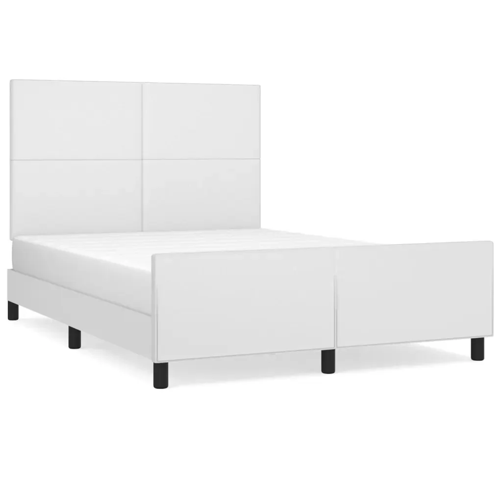Letto matrimoniale | Letto per adulti | Giroletto con Testiera Bianco 140x190 cm in Similpelle