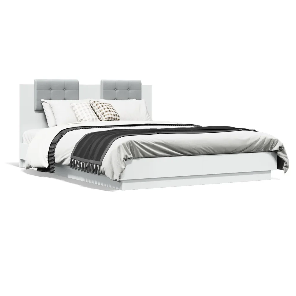 Letto matrimoniale | Letto per adulti | Giroletto con Testiera Bianco 140x200 cm in Legno Multistrato