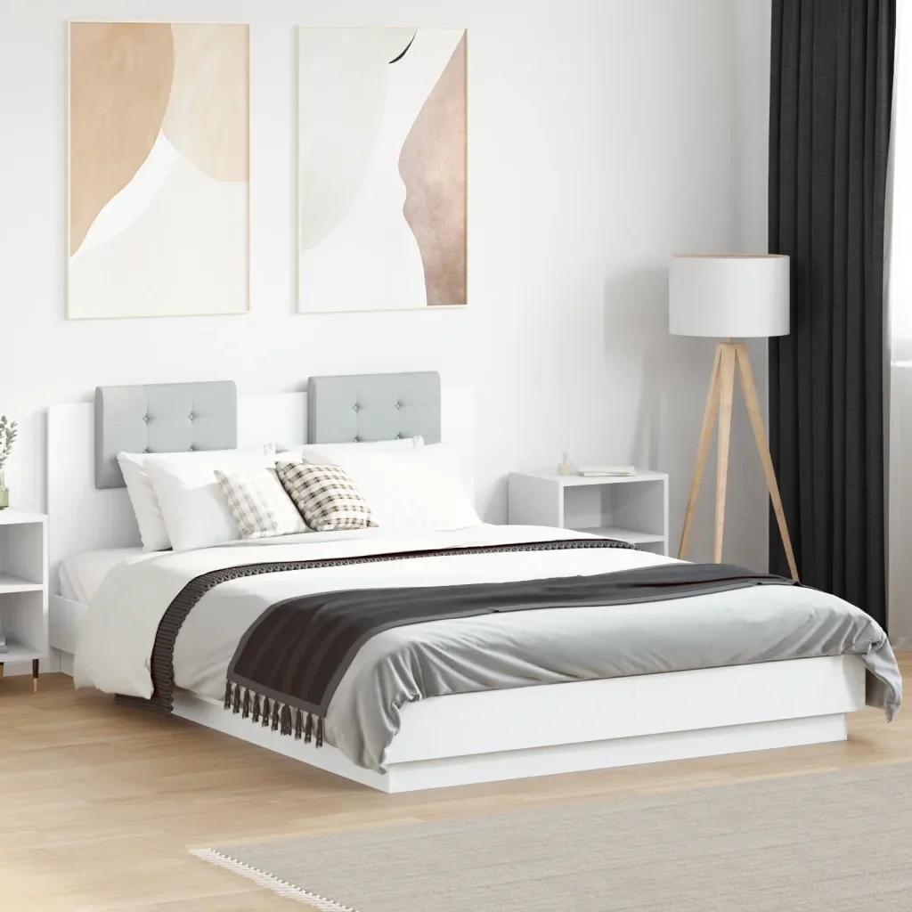 Letto matrimoniale | Letto per adulti | Giroletto con Testiera Bianco 140x200 cm in Legno Multistrato - Image 2
