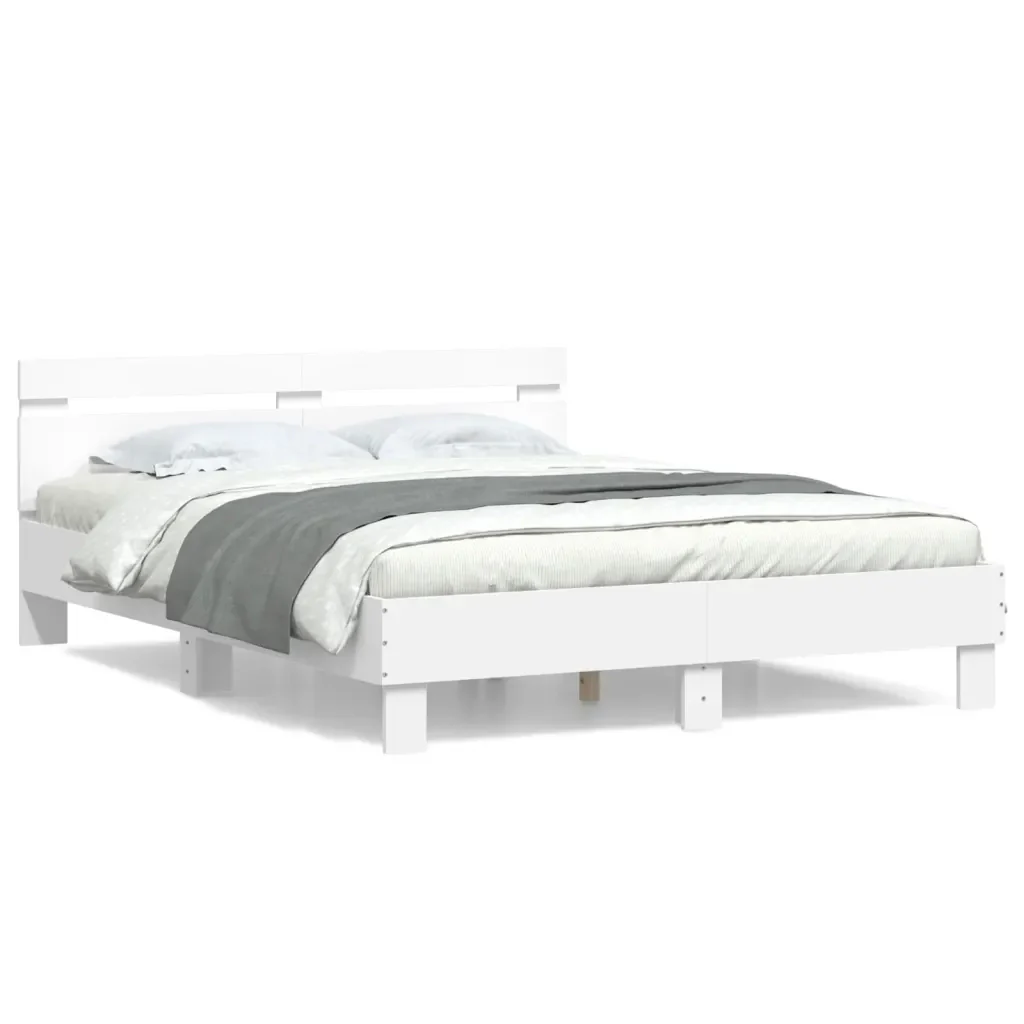 Letto matrimoniale | Letto per adulti | Giroletto con Testiera Bianco 140x200 cm in Legno Multistrato