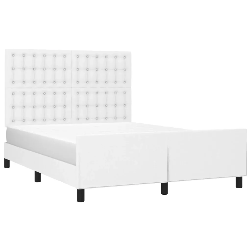 Letto matrimoniale | Letto per adulti | Giroletto con Testiera Bianco 140x200 cm in Similpelle - Image 3