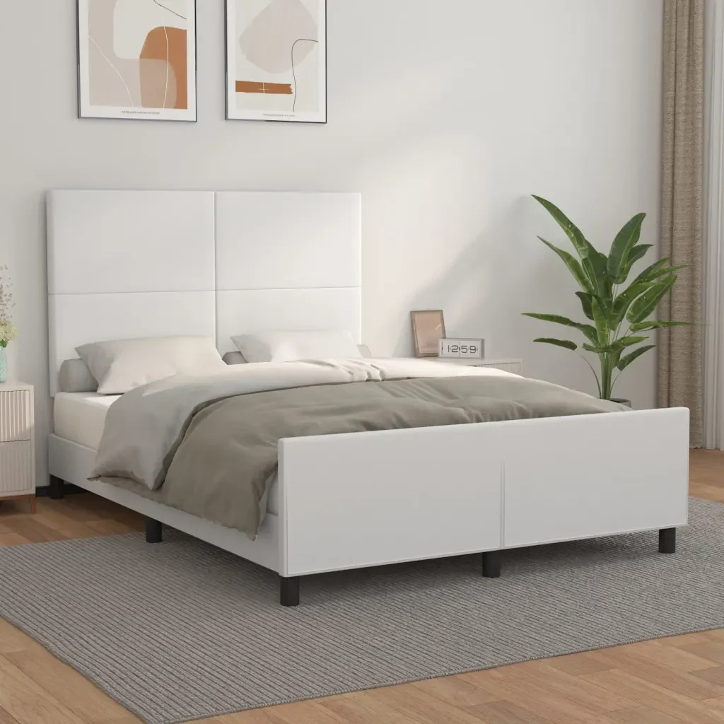 Letto matrimoniale | Letto per adulti | Giroletto con Testiera Bianco 140x200 cm in Similpelle - Image 2