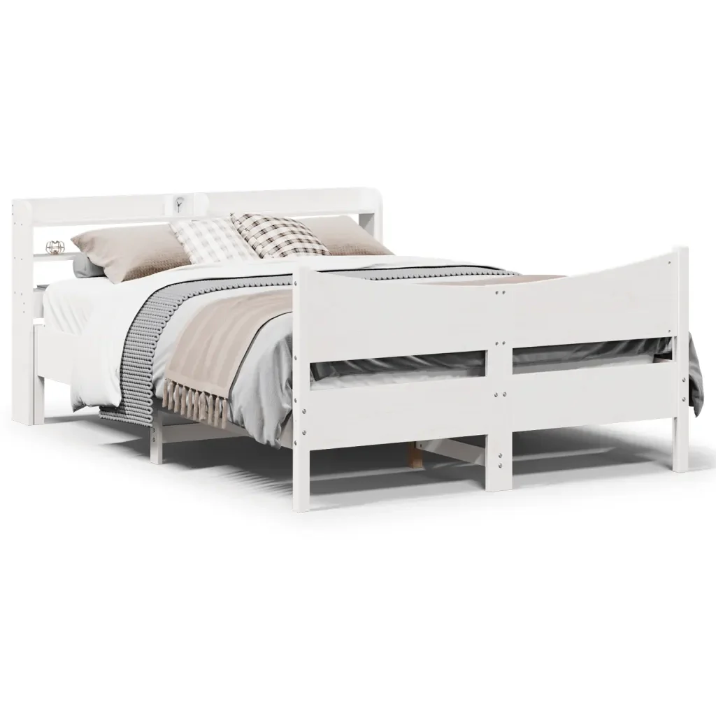 Letto matrimoniale | Letto per adulti | Giroletto con Testiera Bianco 140x200 cm Legno Massello di Pino - Image 2