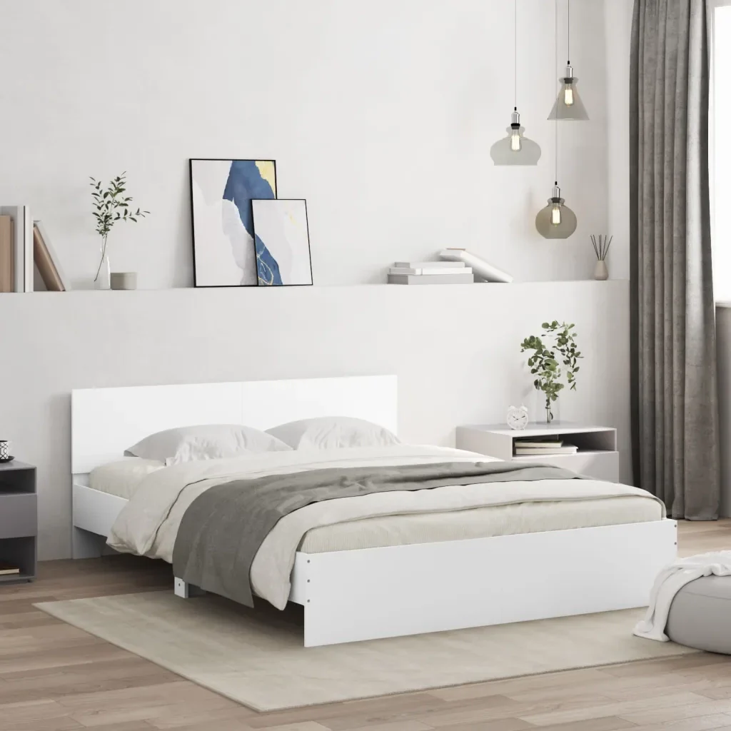 Letto matrimoniale | Letto per adulti | Giroletto con Testiera Bianco 150x200 cm - Image 2