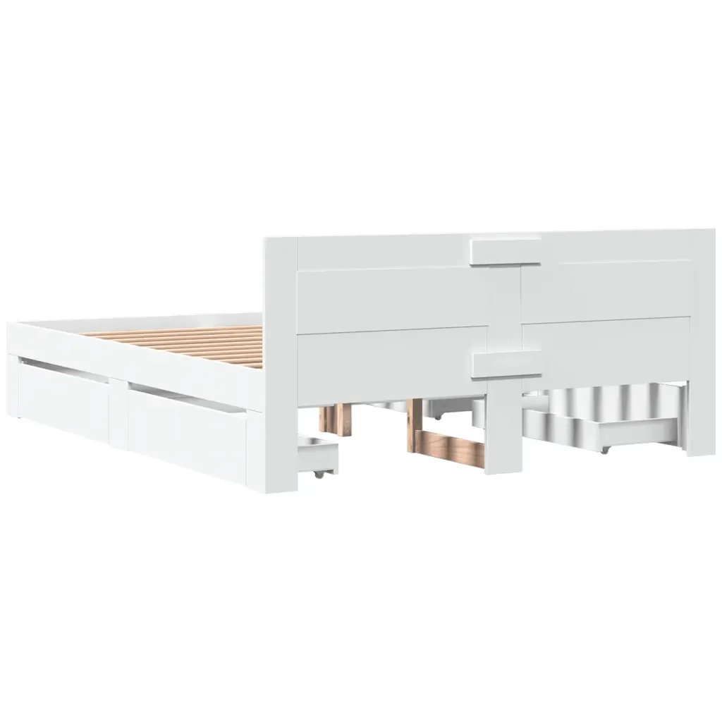 Letto matrimoniale | Letto per adulti | Giroletto con Testiera Bianco 150x200 cm in Legno Multistrato - Image 7