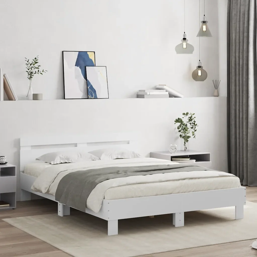 Letto matrimoniale | Letto per adulti | Giroletto con Testiera Bianco 150x200 cm in Legno Multistrato - Image 2