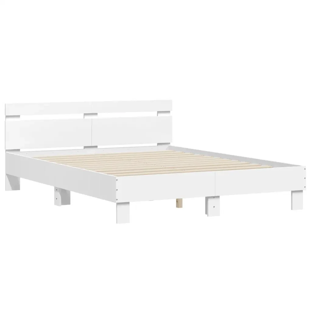 Letto matrimoniale | Letto per adulti | Giroletto con Testiera Bianco 150x200 cm in Legno Multistrato - Image 4