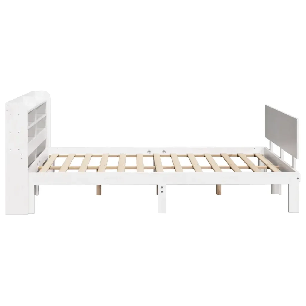 Letto matrimoniale | Letto per adulti | Giroletto con Testiera Bianco 150x200 cm Legno Massello di Pino - Image 5