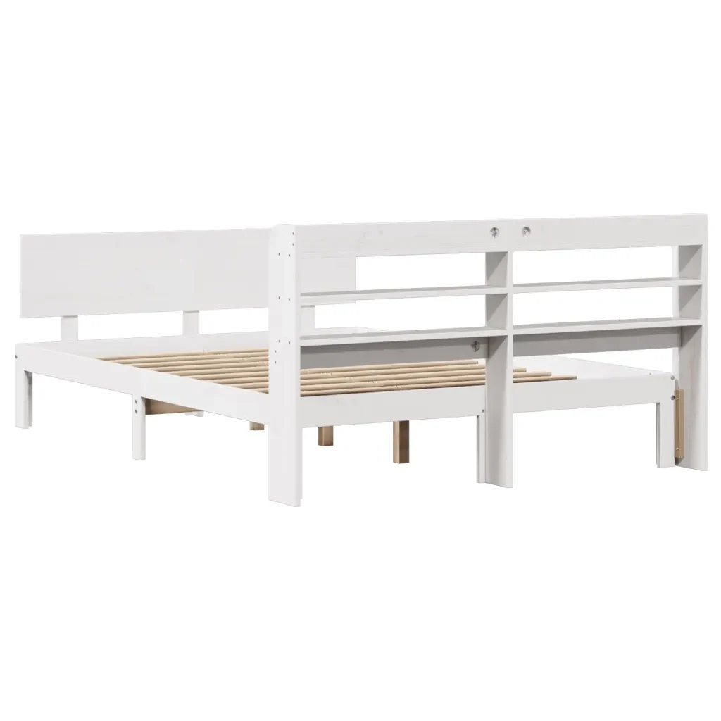 Letto matrimoniale | Letto per adulti | Giroletto con Testiera Bianco 150x200 cm Legno Massello di Pino - Image 6