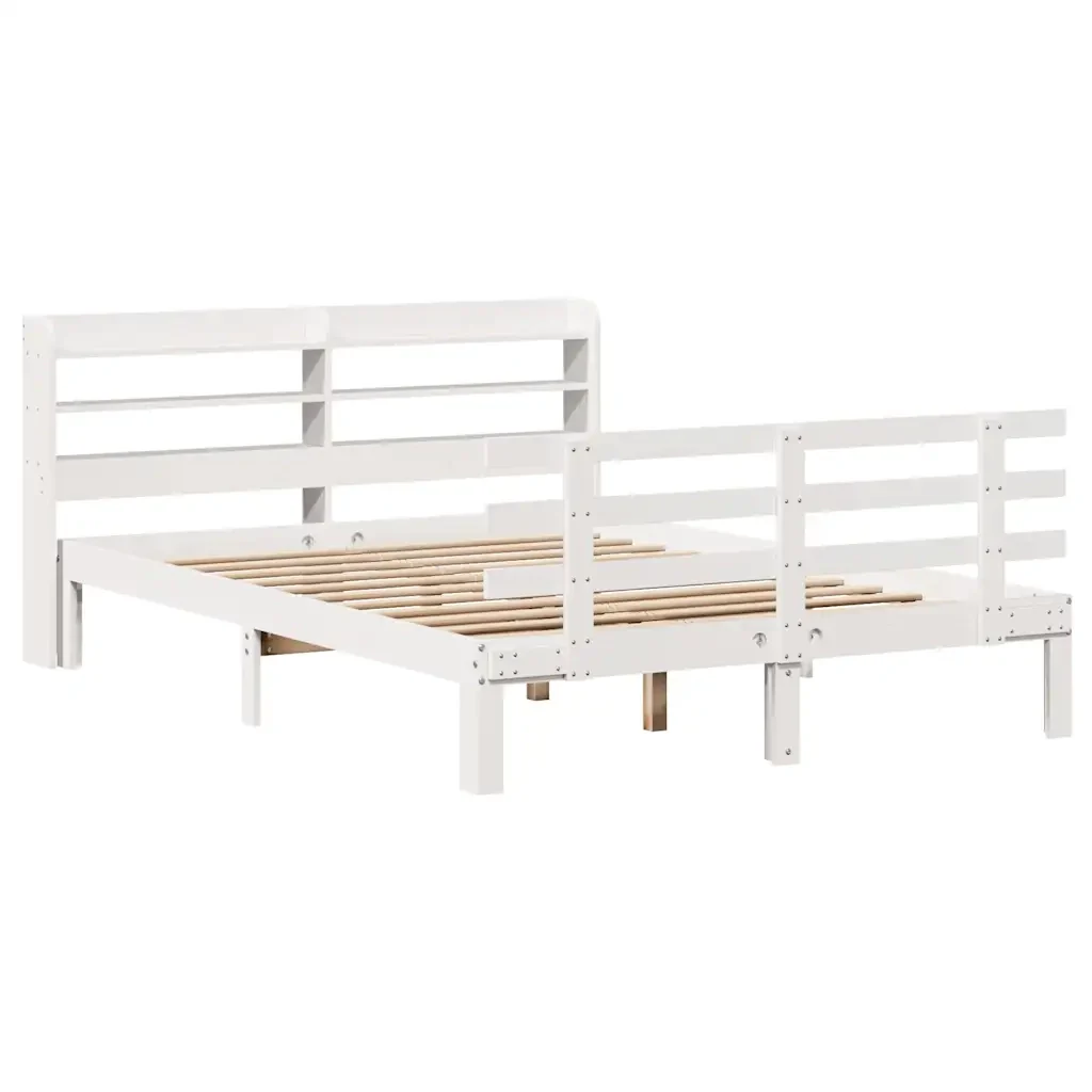 Letto matrimoniale | Letto per adulti | Giroletto con Testiera Bianco 150x200 cm Legno Massello di Pino - Image 4