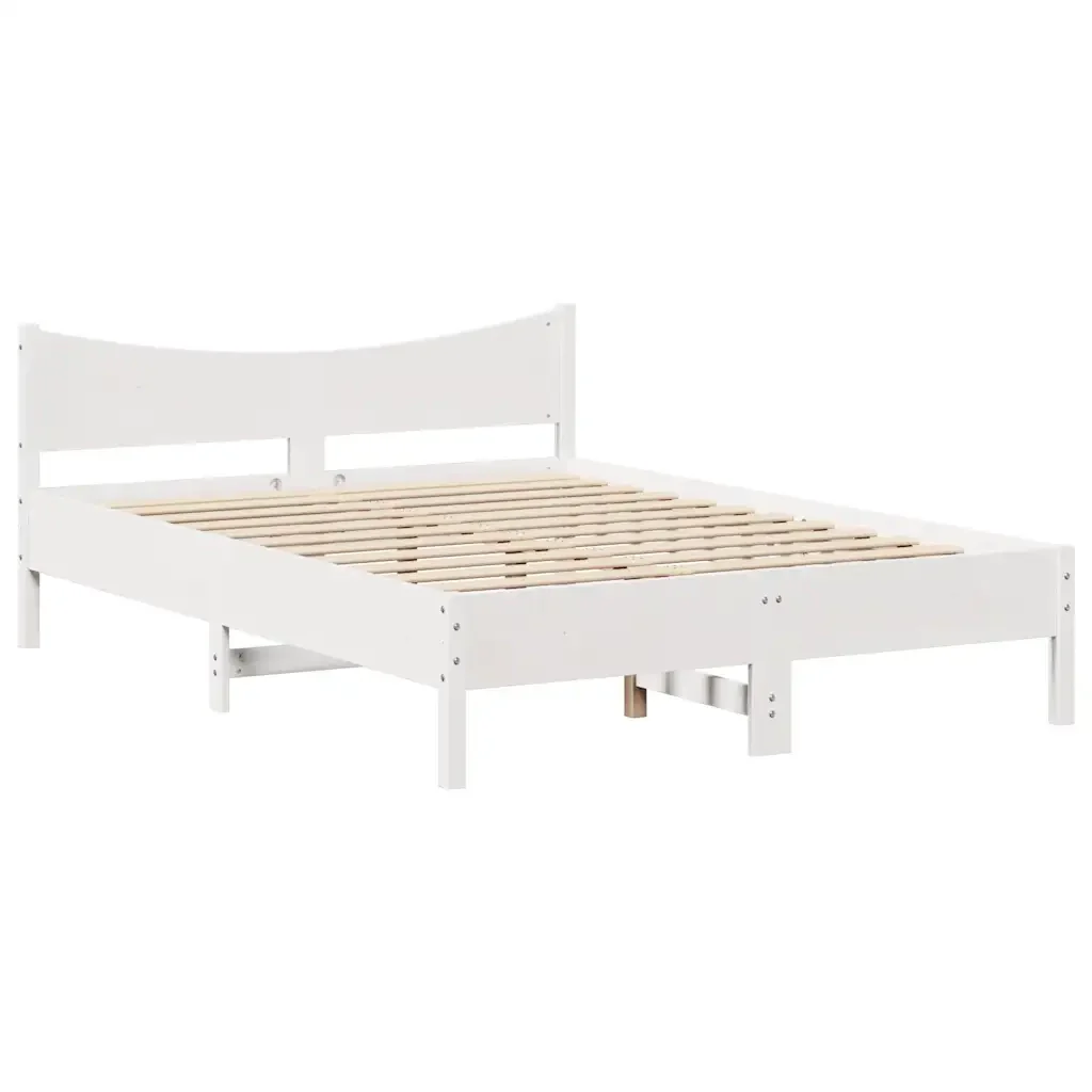 Letto matrimoniale | Letto per adulti | Giroletto con Testiera Bianco 150x200 cm Legno Massello di Pino - Image 5