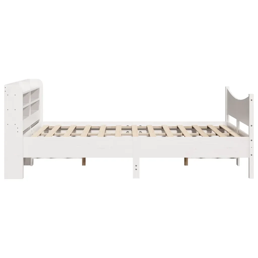 Letto matrimoniale | Letto per adulti | Giroletto con Testiera Bianco 150x200 cm Legno Massello di Pino - Image 7