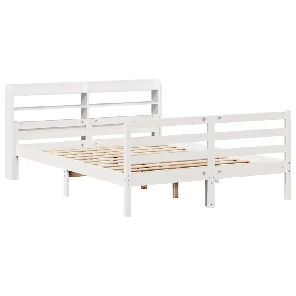 Letto matrimoniale | Letto per adulti | Giroletto con Testiera Bianco 150x200 cm Legno Massello di Pino - Image 3