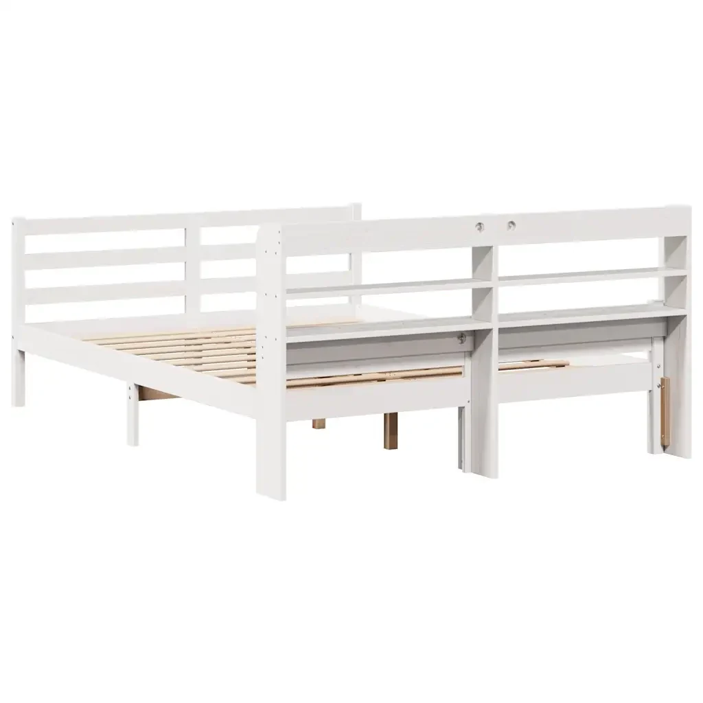 Letto matrimoniale | Letto per adulti | Giroletto con Testiera Bianco 150x200 cm Legno Massello di Pino - Image 8
