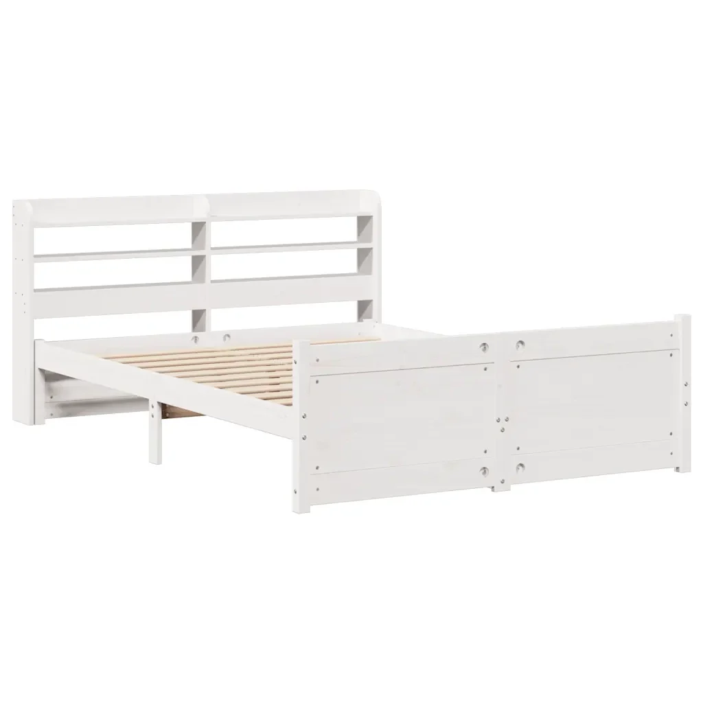Letto matrimoniale | Letto per adulti | Giroletto con Testiera Bianco 150x200 cm Legno Massello di Pino - Image 4