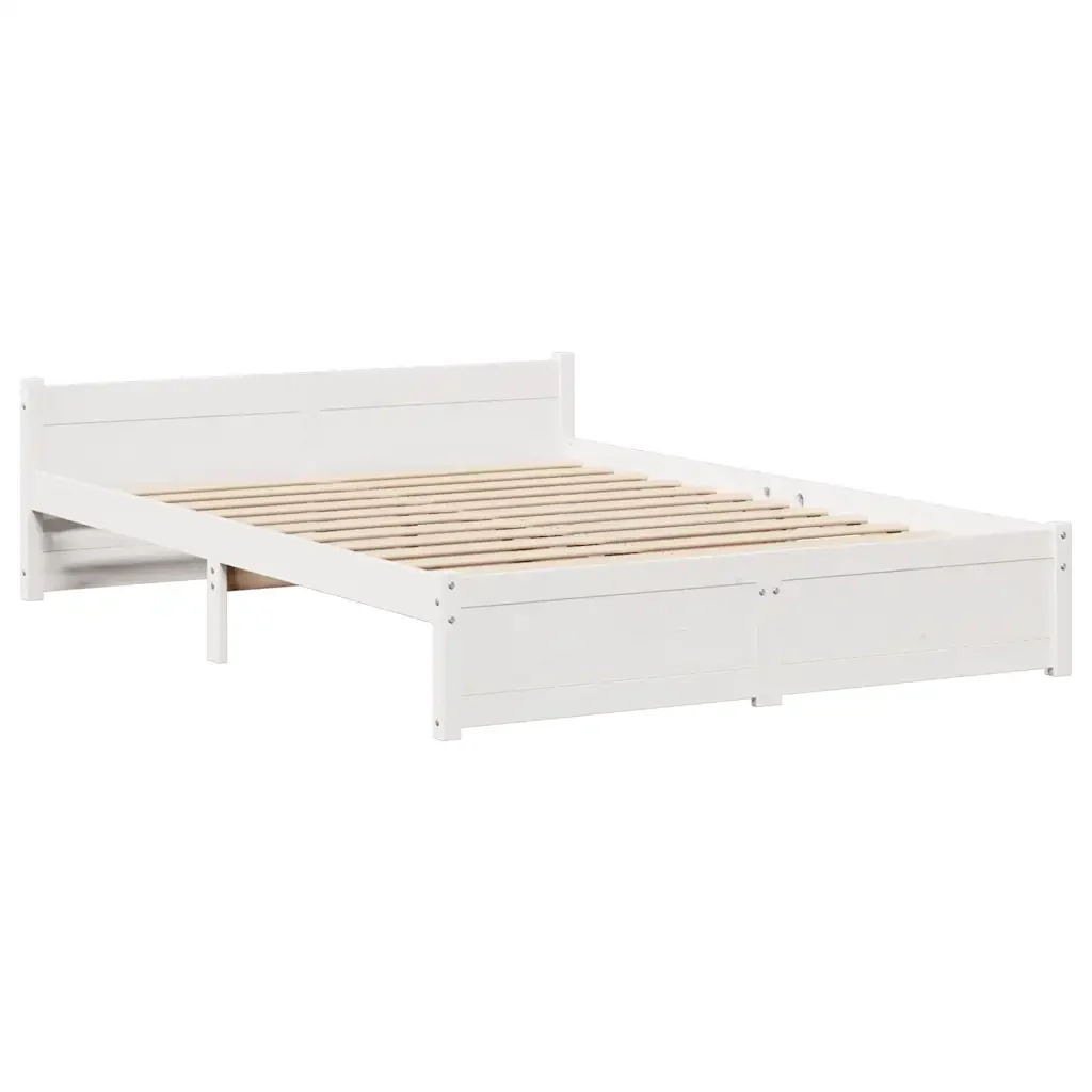 Letto matrimoniale | Letto per adulti | Giroletto con Testiera Bianco 150x200 cm Legno Massello di Pino - Image 5