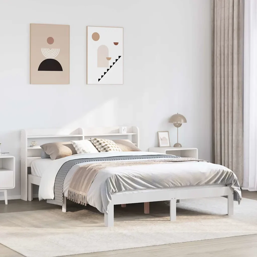 Letto matrimoniale | Letto per adulti | Giroletto con Testiera Bianco 150x200 cm Legno Massello di Pino - Image 2