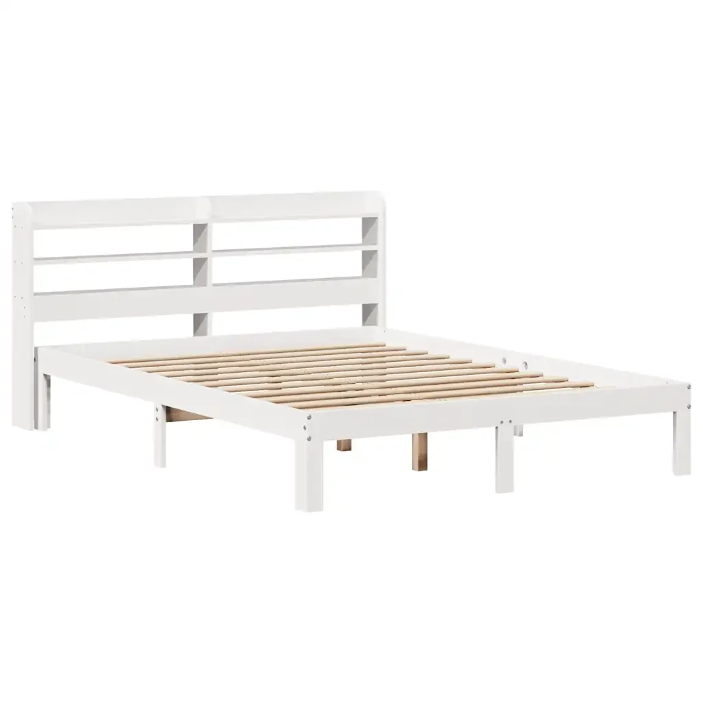Letto matrimoniale | Letto per adulti | Giroletto con Testiera Bianco 150x200 cm Legno Massello di Pino - Image 3