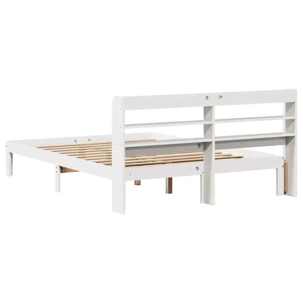 Letto matrimoniale | Letto per adulti | Giroletto con Testiera Bianco 150x200 cm Legno Massello di Pino - Image 6