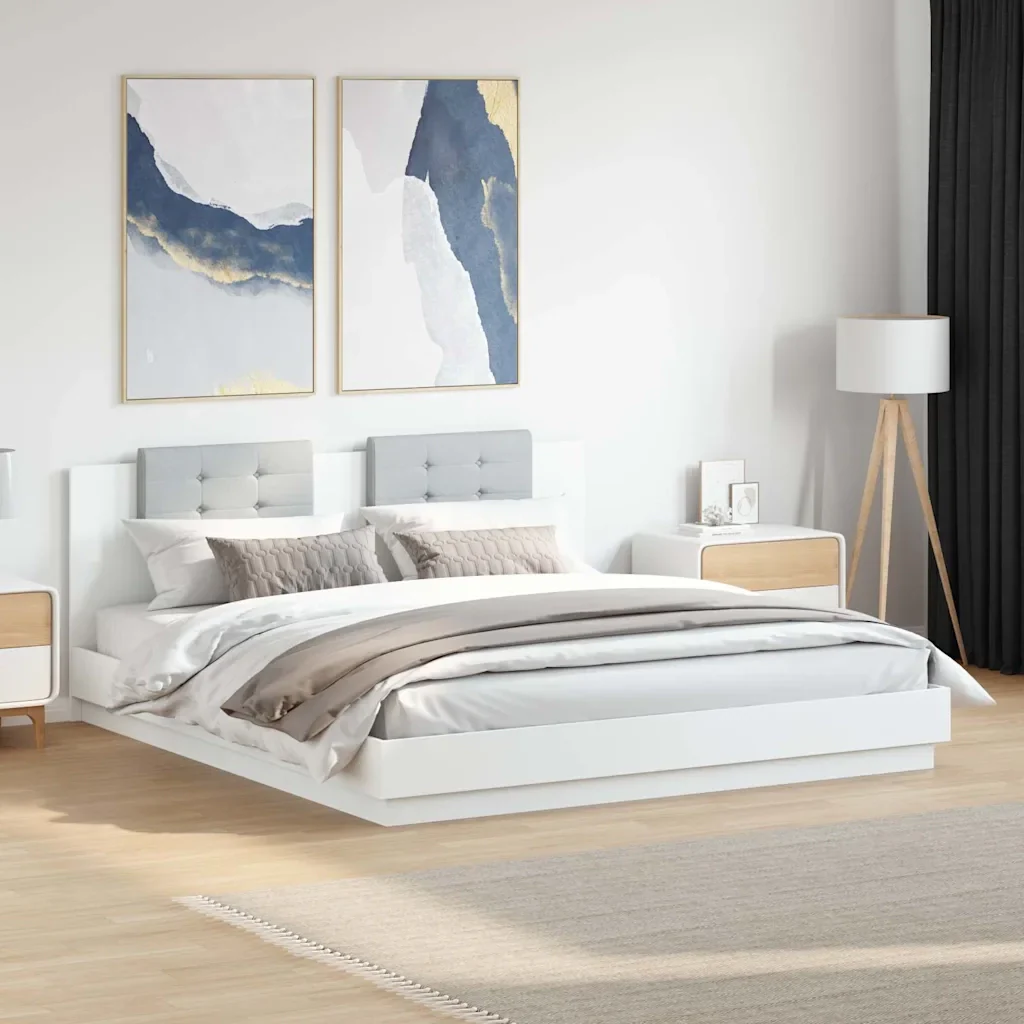 Letto matrimoniale | Letto per adulti | Giroletto con Testiera Bianco 160x200 cm in Legno Multistrato - Image 2