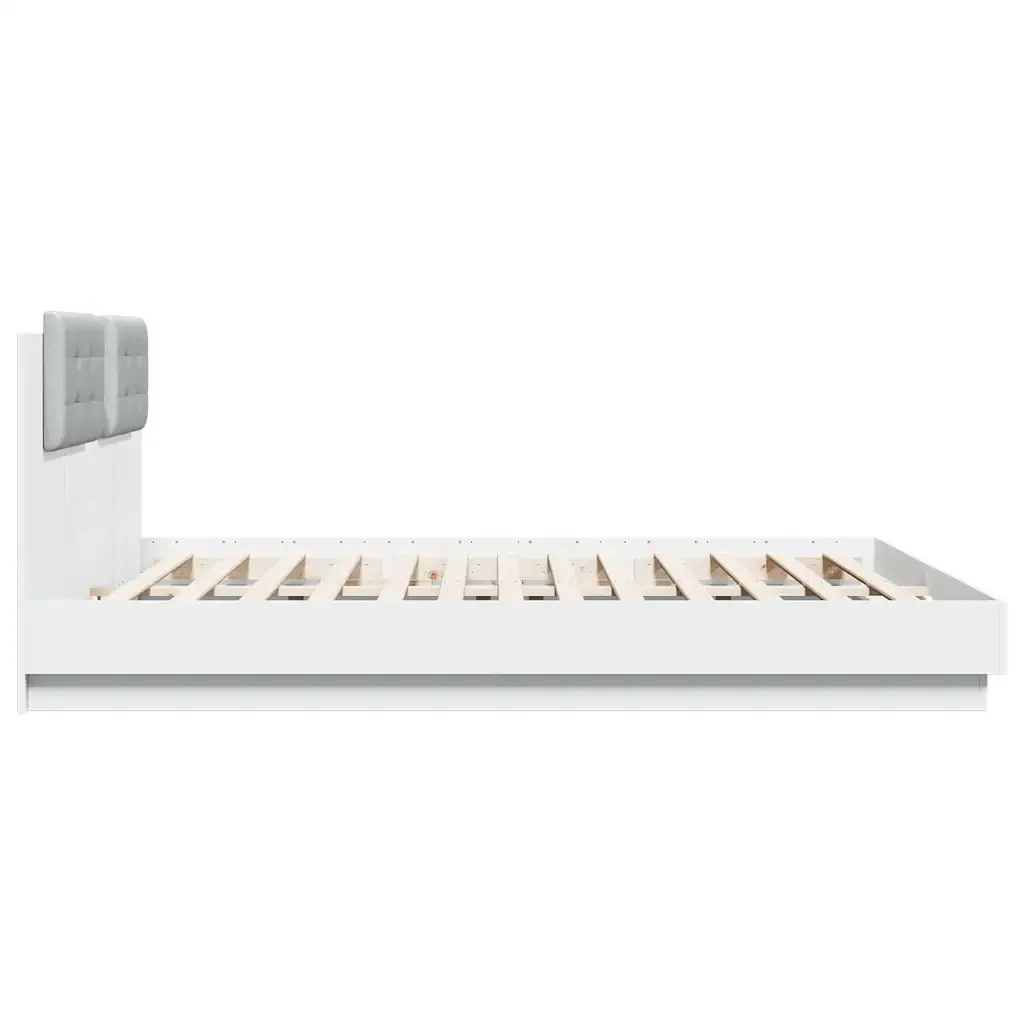 Letto matrimoniale | Letto per adulti | Giroletto con Testiera Bianco 160x200 cm in Legno Multistrato - Image 5
