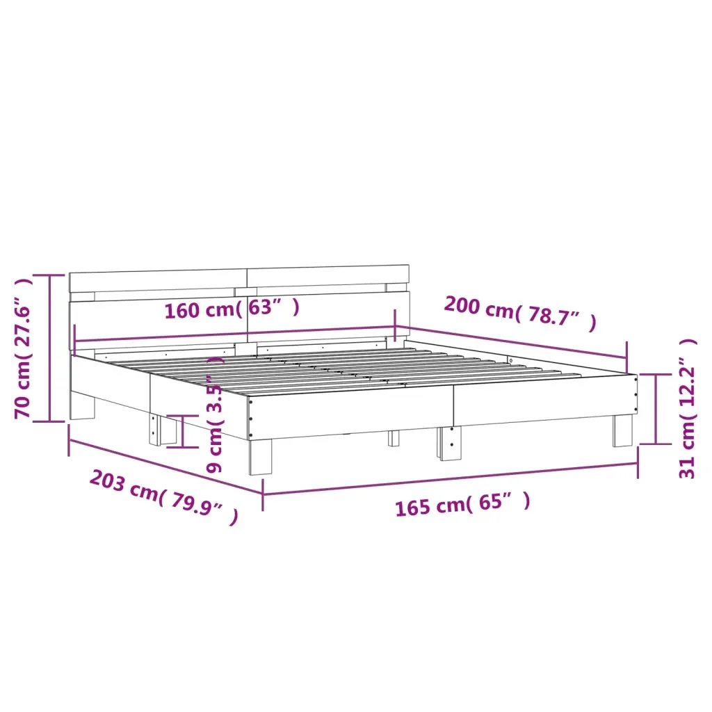 Letto matrimoniale | Letto per adulti | Giroletto con Testiera Bianco 160x200 cm in Legno Multistrato - Image 10