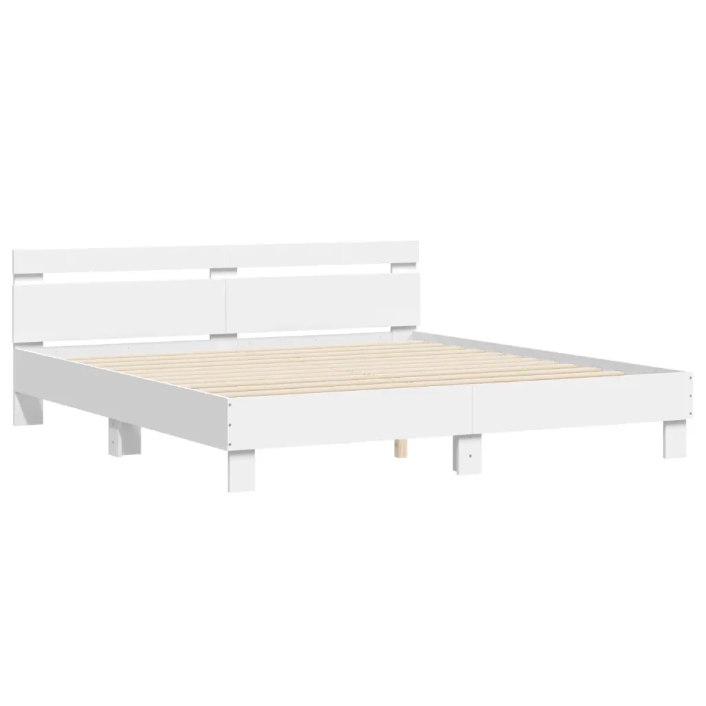 Letto matrimoniale | Letto per adulti | Giroletto con Testiera Bianco 160x200 cm in Legno Multistrato - Image 4