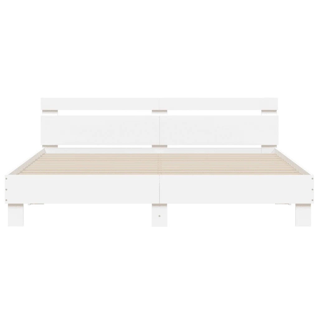 Letto matrimoniale | Letto per adulti | Giroletto con Testiera Bianco 160x200 cm in Legno Multistrato - Image 5