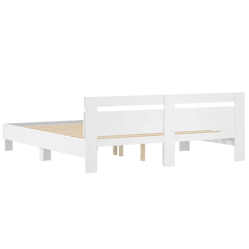 Letto matrimoniale | Letto per adulti | Giroletto con Testiera Bianco 160x200 cm in Legno Multistrato - Image 7