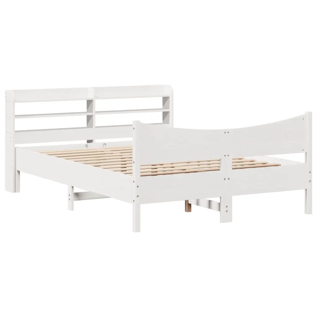 Letto matrimoniale | Letto per adulti | Giroletto con Testiera Bianco 160x200 cm Legno Massello di Pino