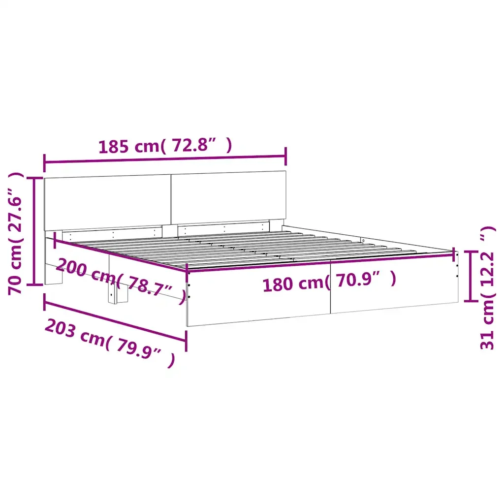 Letto matrimoniale | Letto per adulti | Giroletto con Testiera Bianco 180x200 cm - Image 10