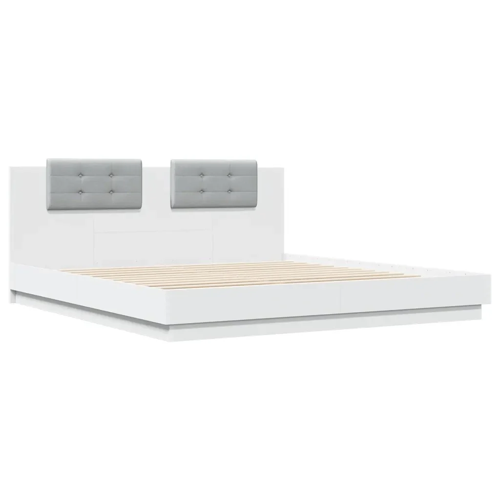 Letto matrimoniale | Letto per adulti | Giroletto con Testiera Bianco 180x200 cm in Legno Multistrato - Image 4