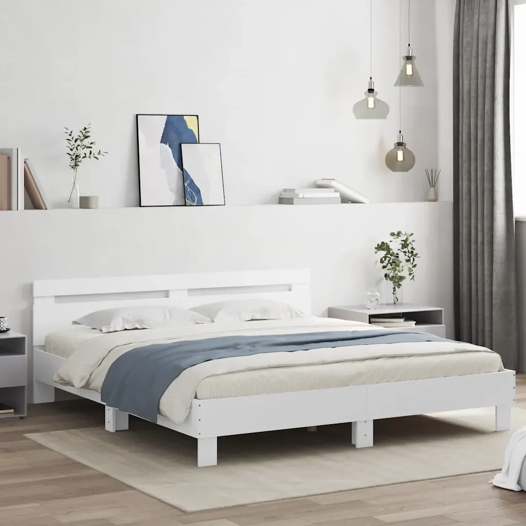 Letto matrimoniale | Letto per adulti | Giroletto con Testiera Bianco 180x200 cm in Legno Multistrato - Image 2