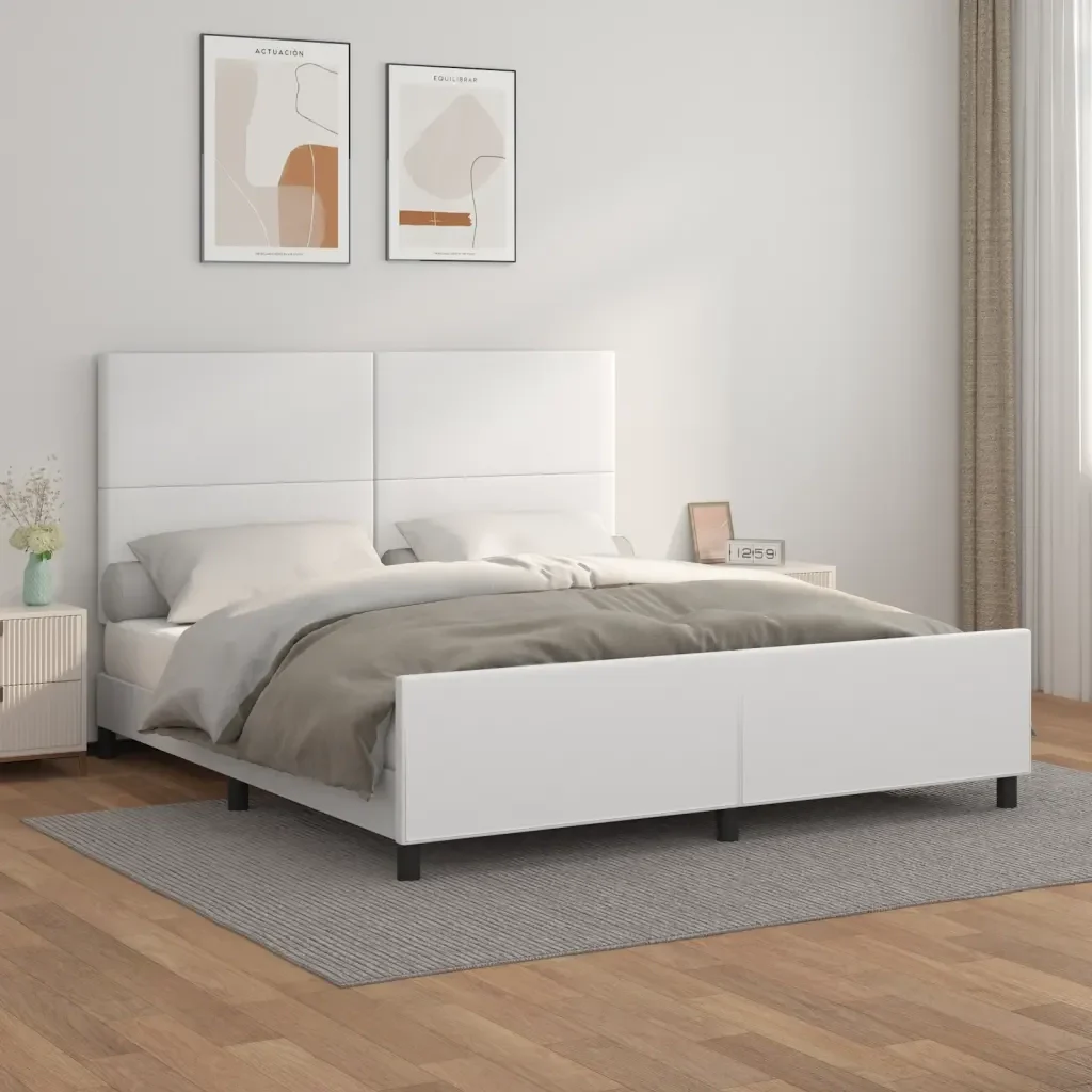 Letto matrimoniale | Letto per adulti | Giroletto con Testiera Bianco 180x200 cm in Similpelle - Image 2