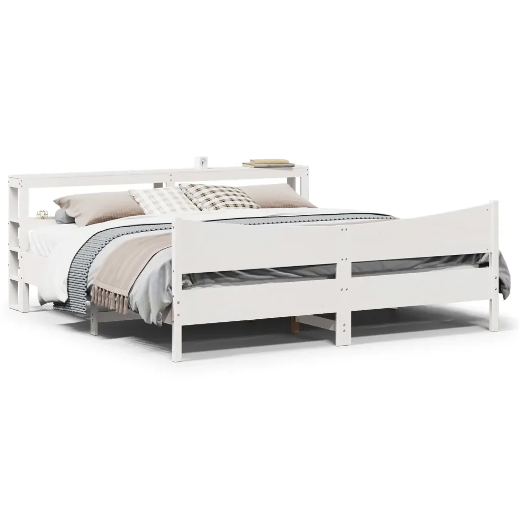 Letto matrimoniale | Letto per adulti | Giroletto con Testiera Bianco 180x200 cm Massello Pino - Image 2