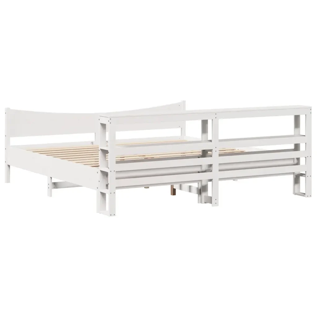 Letto matrimoniale | Letto per adulti | Giroletto con Testiera Bianco 180x200 cm Massello Pino - Image 8