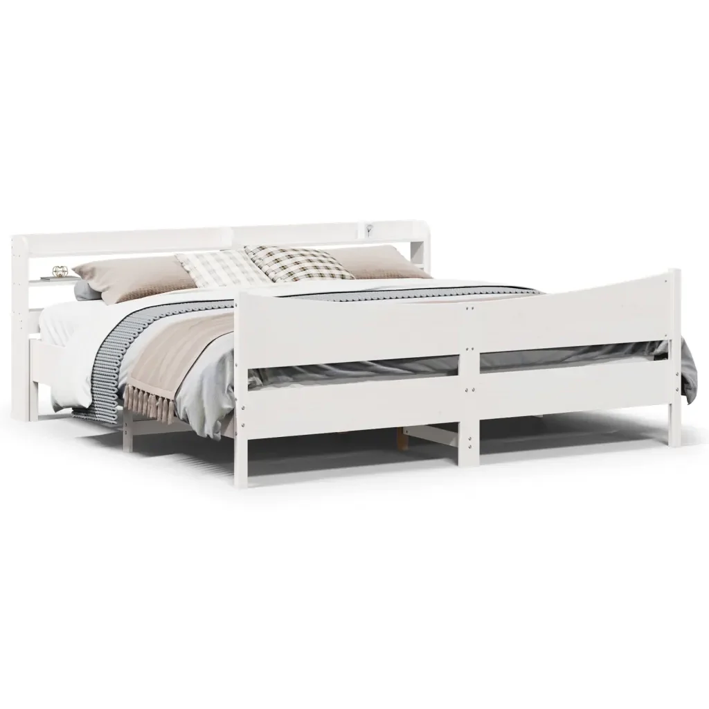 Letto matrimoniale | Letto per adulti | Giroletto con Testiera Bianco 180x200 cm Massello Pino - Image 2