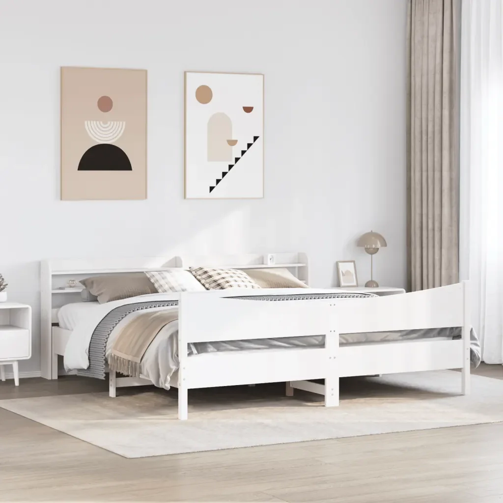 Letto matrimoniale | Letto per adulti | Giroletto con Testiera Bianco 180x200 cm Massello Pino - Image 4
