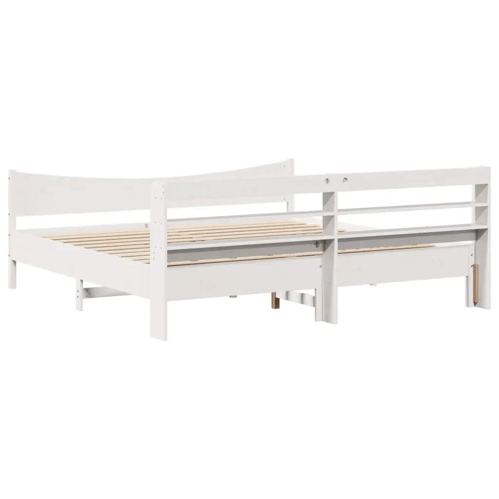 Letto matrimoniale | Letto per adulti | Giroletto con Testiera Bianco 180x200 cm Massello Pino - Image 8