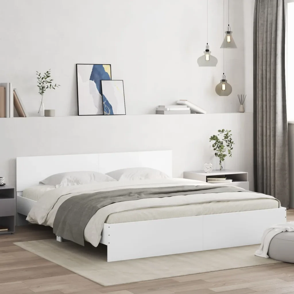 Letto matrimoniale | Letto per adulti | Giroletto con Testiera Bianco 200x200 cm - Image 2