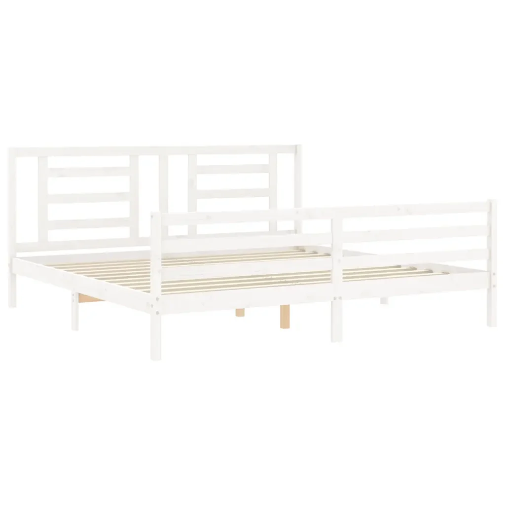 Letto matrimoniale | Letto per adulti | Giroletto con Testiera Bianco 200x200 cm in Legno Massello - Image 5